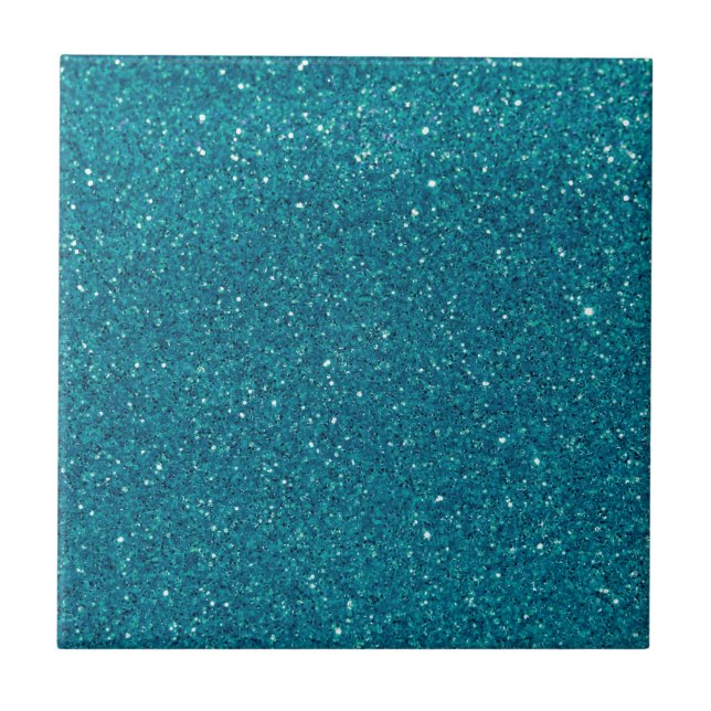 Turquoise Glitter Sparkles Tile (Front)