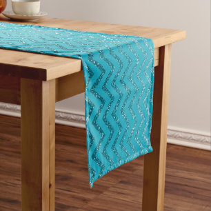 Turquoise Glitter Stripes Christmas Short Table Runner
