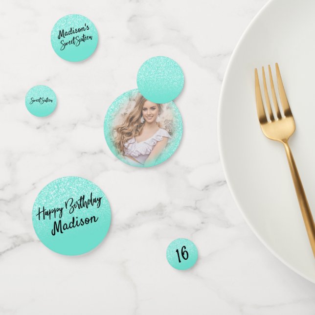 Turquoise Glitter Sweet 16 Party Table Confetti (Group)
