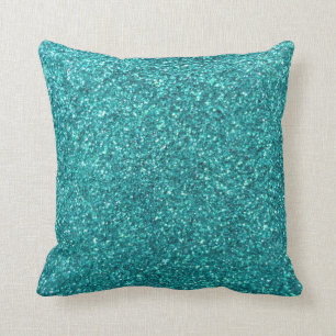 Turquoise glitter throw pillow