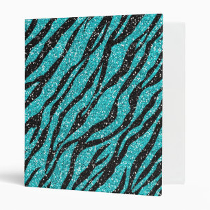 Turquoise Glitter Zebra Print Binder