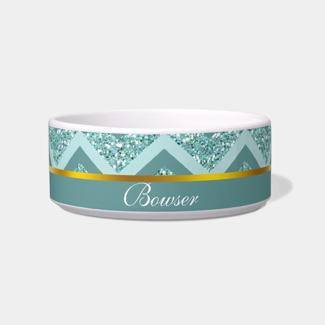 Turquoise Glitter ZigZag Pattern Bowl (Front)