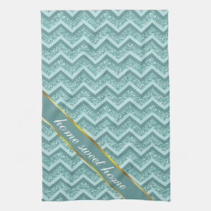 Turquoise Glitter ZigZag Pattern Kitchen Towel