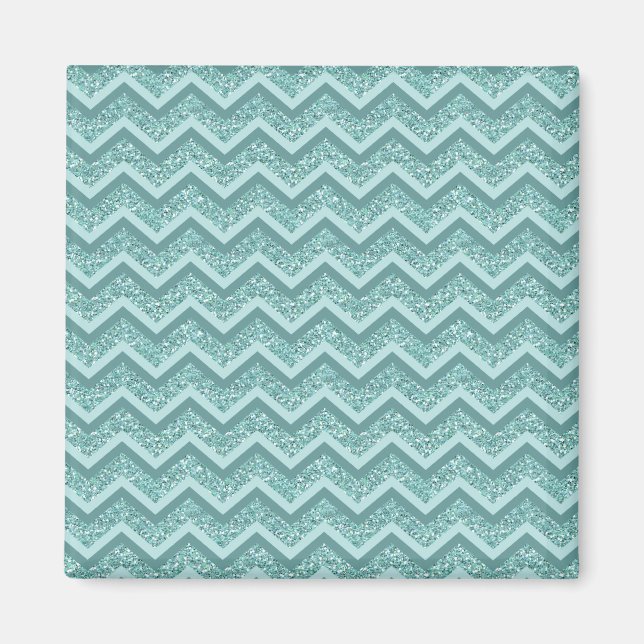 Turquoise Glitter ZigZag Pattern Magnet (Front)