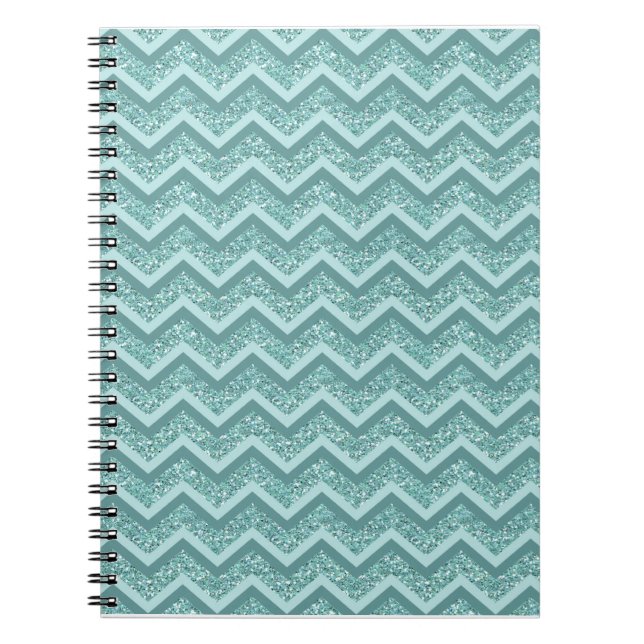 Turquoise Glitter ZigZag Pattern Notebook (Front)