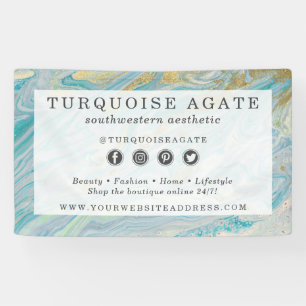 Turquoise & Gold Agate Stone Geode Marble Swirl Banner
