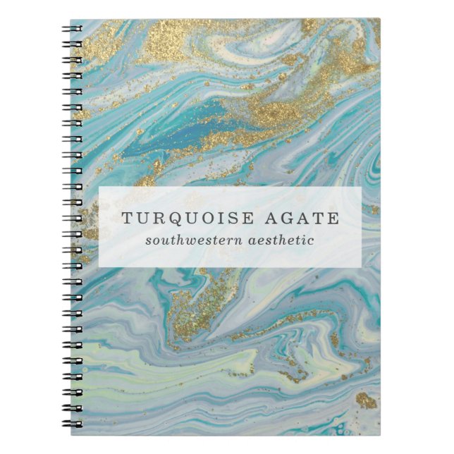 Turquoise & Gold Agate Stone Geode Marble Swirl Notebook (Front)