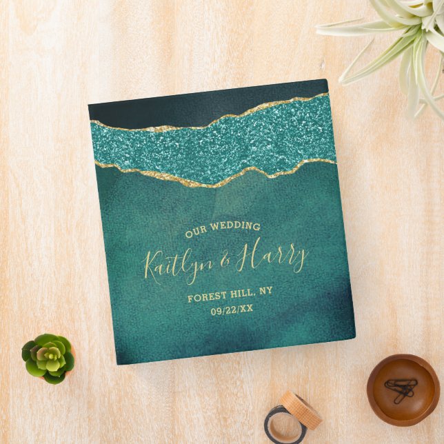 Turquoise & Gold Agate Wedding Binder (In Situ)