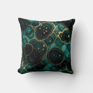 Turquoise + Gold Alcohol Ink Marble Throw Pillow