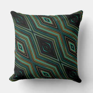 Turquoise gold and black geometric throw pillow