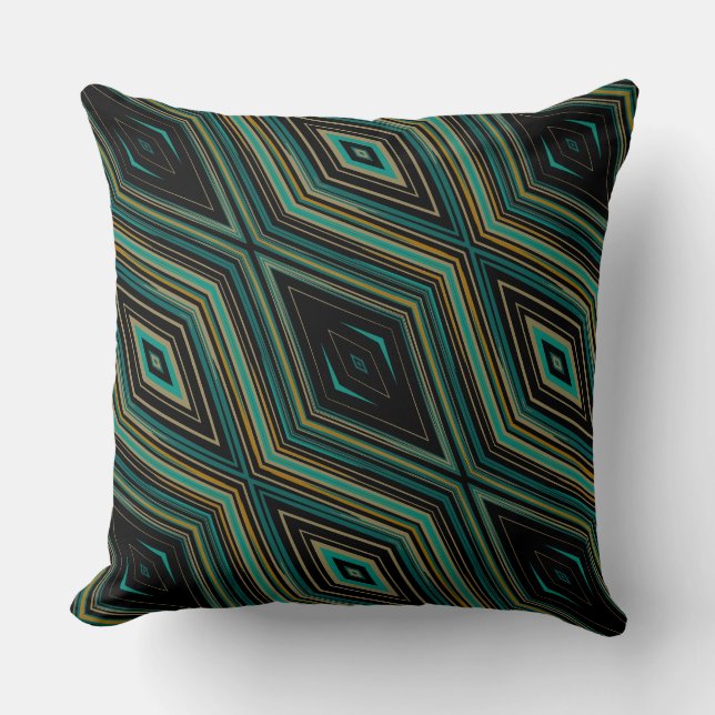 Turquoise gold and black geometric throw pillow (Front)