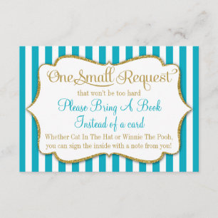 Turquoise Gold Baby Shower Book Card Bring A Book