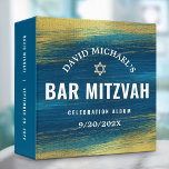 Turquoise Gold Bar Mitzvah Bold Modern Typography  Binder<br><div class="desc">Let your favourite Bar Mitzvah be proud, rejoice and celebrate his milestone with this stunning keepsake scrapbook memory album. Metallic gold foil brush strokes and Star of David, along with bold, white typography, overlay a rich, turquoise blue ombre paint background. A navy blue Star of David adorns the gold foil...</div>