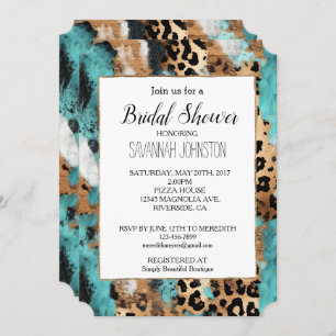Turquoise Gold Black Leopard Invitation