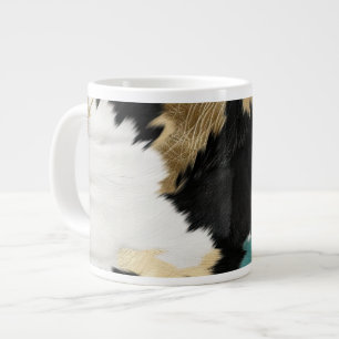 Turquoise Gold, Black White Cowhide Large Coffee Mug