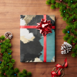 Turquoise Gold, Black White Cowhide Wrapping Paper