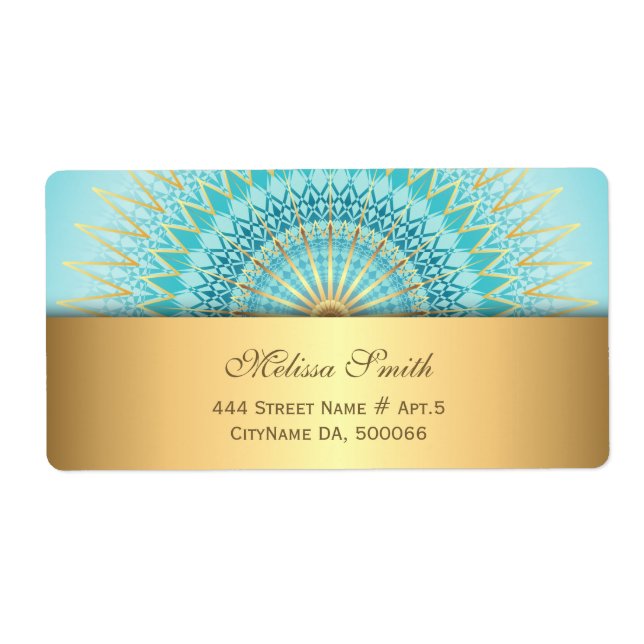 Turquoise Gold Boho Mandala Étiquette (Devant)