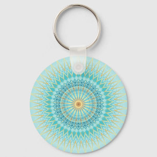 Turquoise Gold Boho Mandala Keychain
