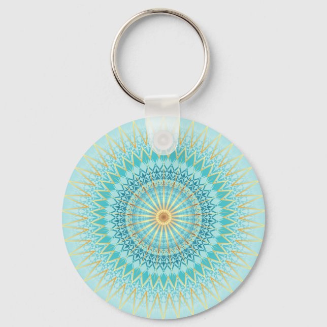 Turquoise Gold Boho Mandala Keychain (Front)