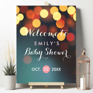 Turquoise Gold Bokeh Lights Baby shower Affiche de