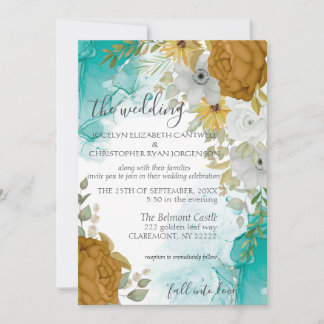 Turquoise & Gold Chic Elégant Mariage Invitation