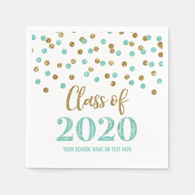Turquoise Gold Confetti Class of 2020 Graduation Napkin (Front)