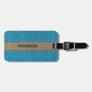 Turquoise Gold Denim Jeans Fabric Custom Info Luggage Tag