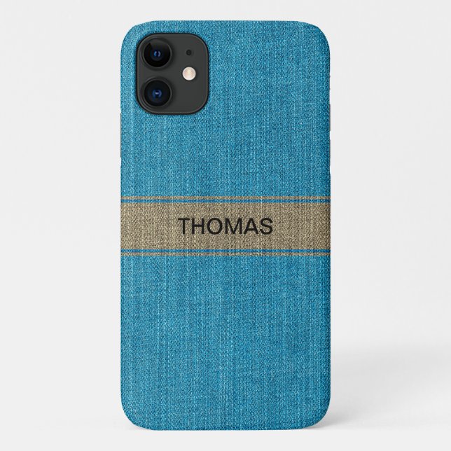 Turquoise Gold Denim Jeans Fabric Name Custom Case-Mate iPhone Case (Back)
