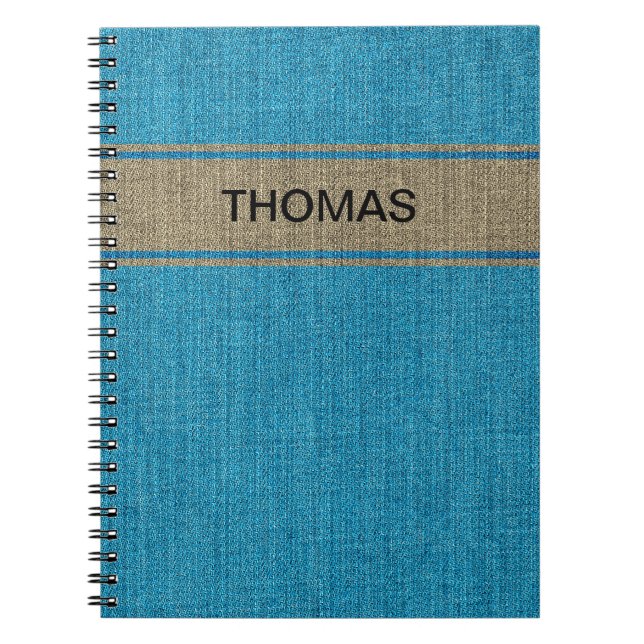 Turquoise Gold Denim Jeans Fabric Name Customized Notebook (Front)