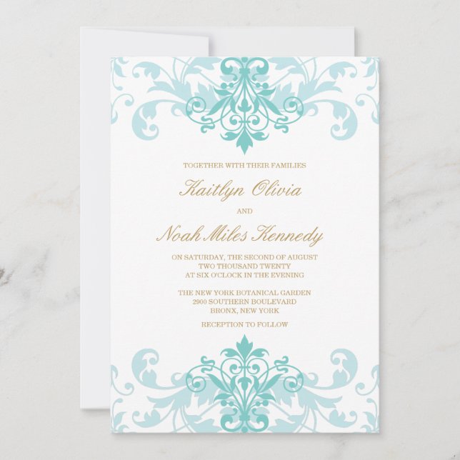 Turquoise & Gold Elegant Ironworks Classic Wedding Invitation (Front)