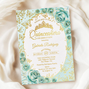 Turquoise Gold Floral Quinceanera
