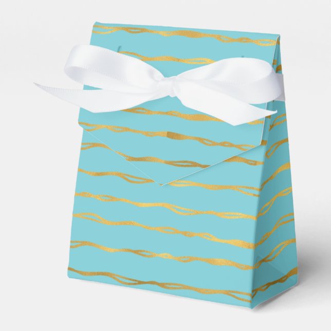 Turquoise Gold Glam Stripes Favor Box (Front Side)