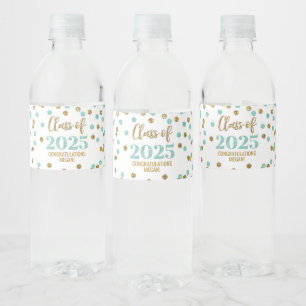 Turquoise Gold Glitter Class of 2025 Graduation Water Bottle Label