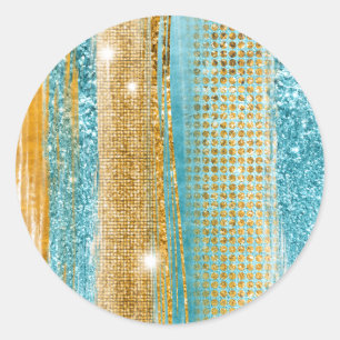 Turquoise Gold Glitter Elegant Chic Classic Round Sticker