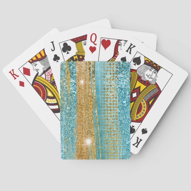 Turquoise Gold Glitter Elegant Chic Girly Playing Cards (Back)