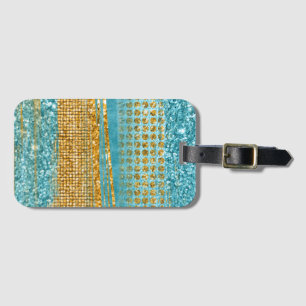 Turquoise Gold Glitter Elegant Chic Luggage Tag