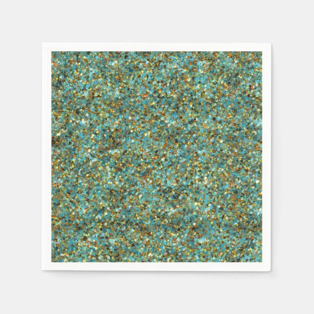 Turquoise-Gold Glitter-PAPER NAPKINS (Front)