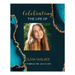  Turquoise & Gold Greenery Funeral Welcome Sign