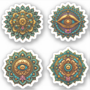 Turquoise Gold Lotus Mandala - Fantasy Graphic 4pc