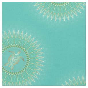 Turquoise  Gold Mandala Turtle Tribal Animal Fabric