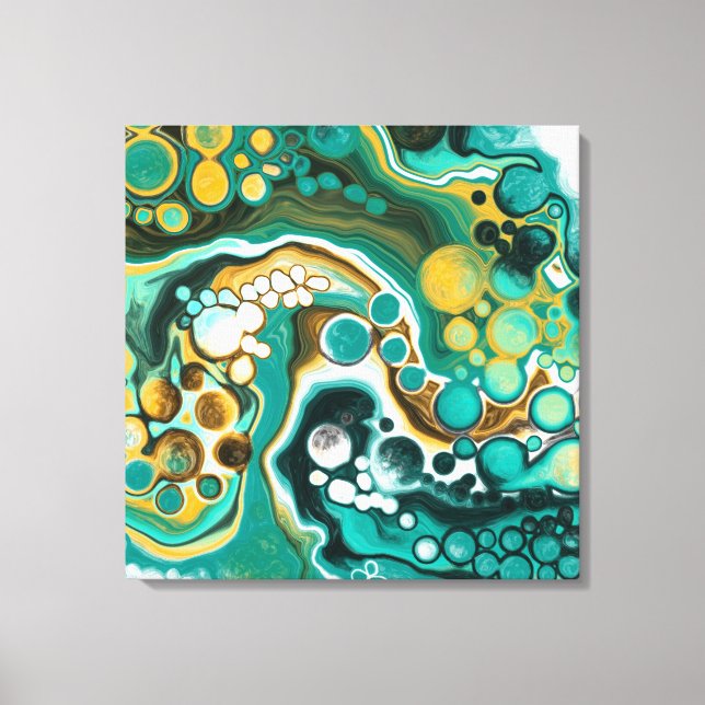 Turquoise, Gold, Marble Fluid Art   Canvas Print (Front)