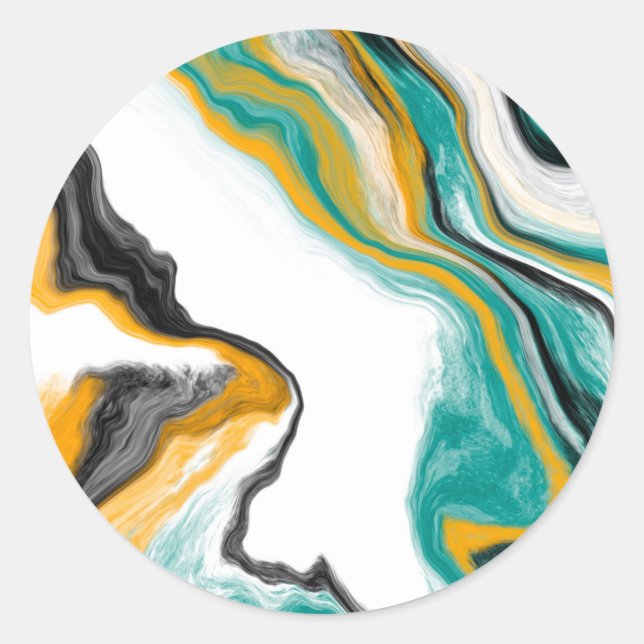 Turquoise, Gold, Marble Fluid Art Classic Round Sticker (Front)