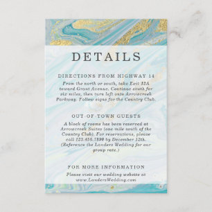 Turquoise & Gold Marble Geode Details / Directions Enclosure Card