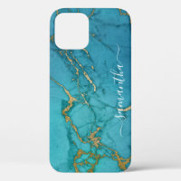 Turquoise Gold Marble Stone Handwritten Name