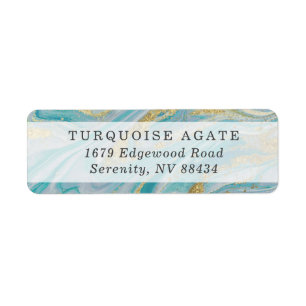 Turquoise & Gold Marble Swirl Agate Geode Address