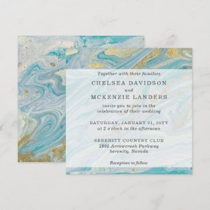 Turquoise & Gold Marble Swirl Agate Geode Wedding Invitation