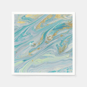 Turquoise & Gold Marble Swirl Agate Geode Wedding Napkin