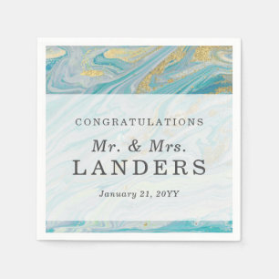 Turquoise & Gold Marble Swirl Agate Geode Wedding Napkin