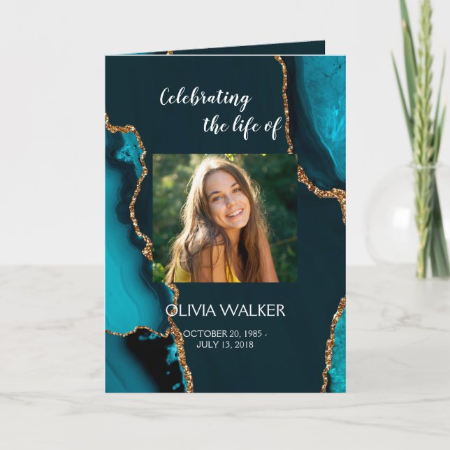  Turquoise & Gold Order of Service Folded Program (Front)