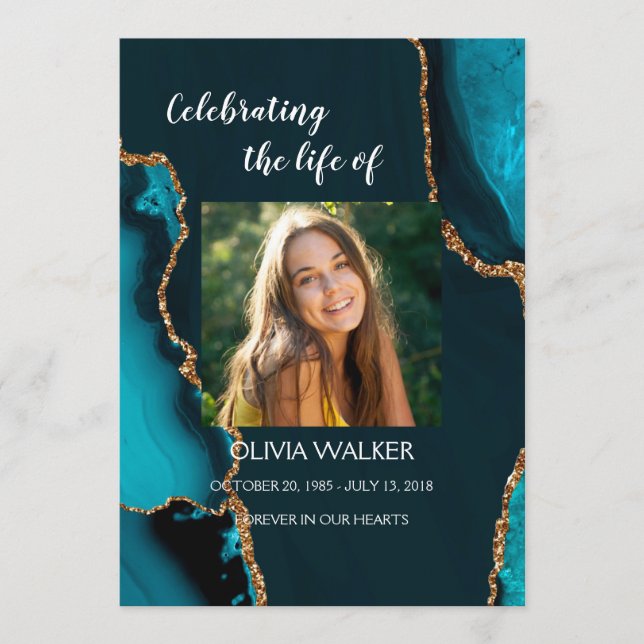  Turquoise & Gold Order of Service Program (Front)